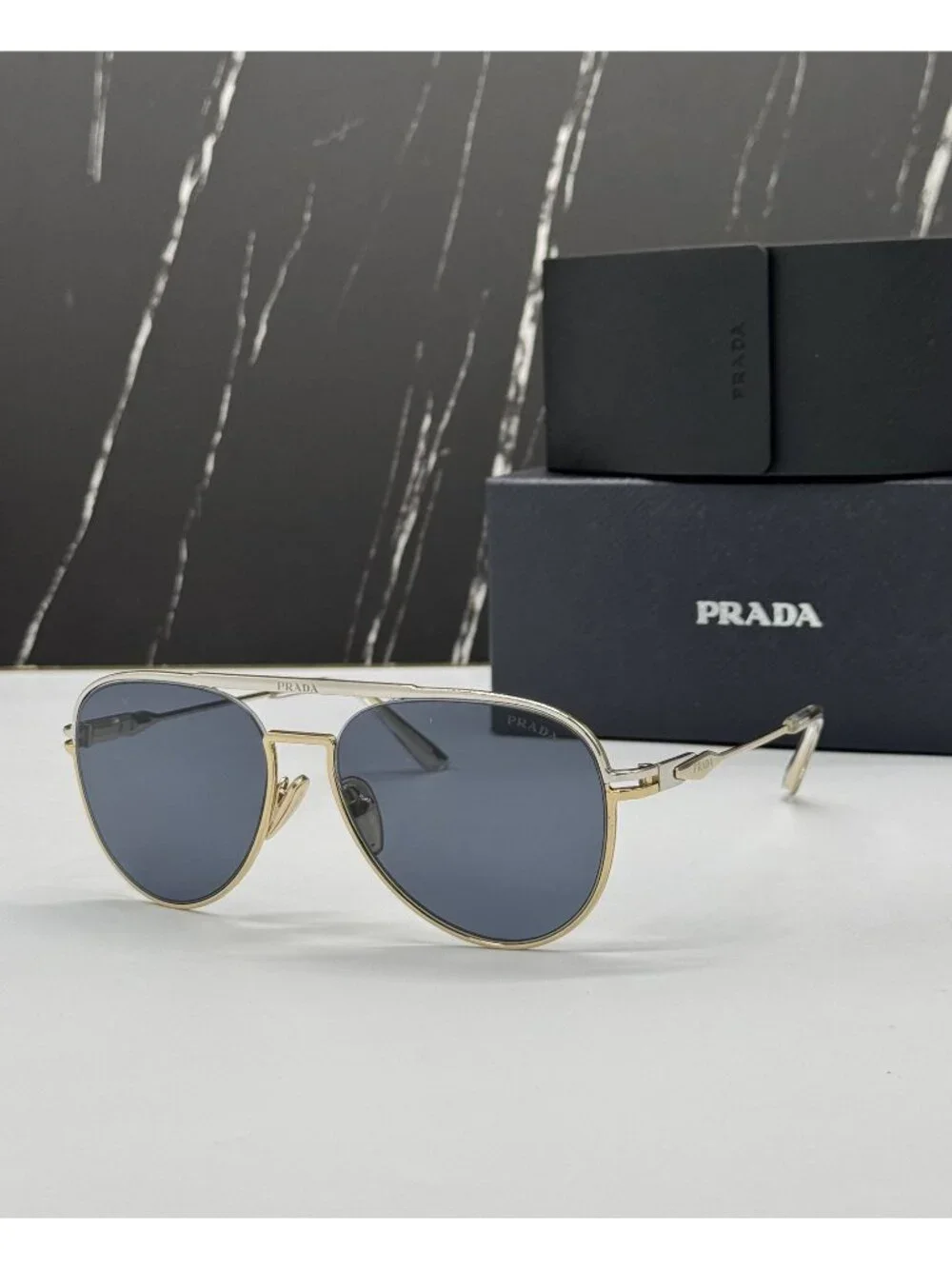 NWT Prada PR54ZS 17F09T Aviator Gold Gray Unisex Sunglasses Authentic